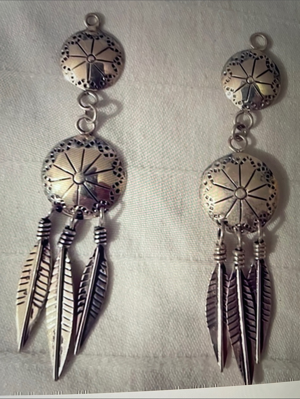 Vintage Sterling Silver Feather Drop Earring Jackets-